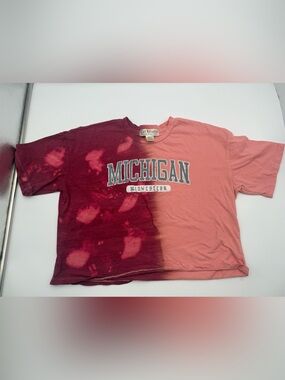 Cut & Paste Michigan Midwestern Tie-Dye Crop Tee - Coral & Burgundy